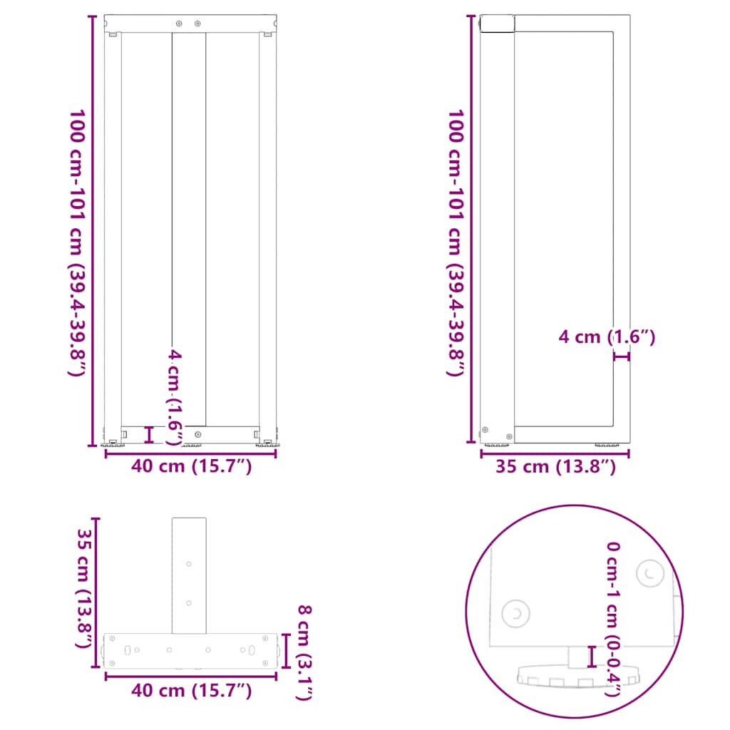 Bartischbeine T-Form 2 Stk. Anthrazit 40x35x(101-102) cm Stahl