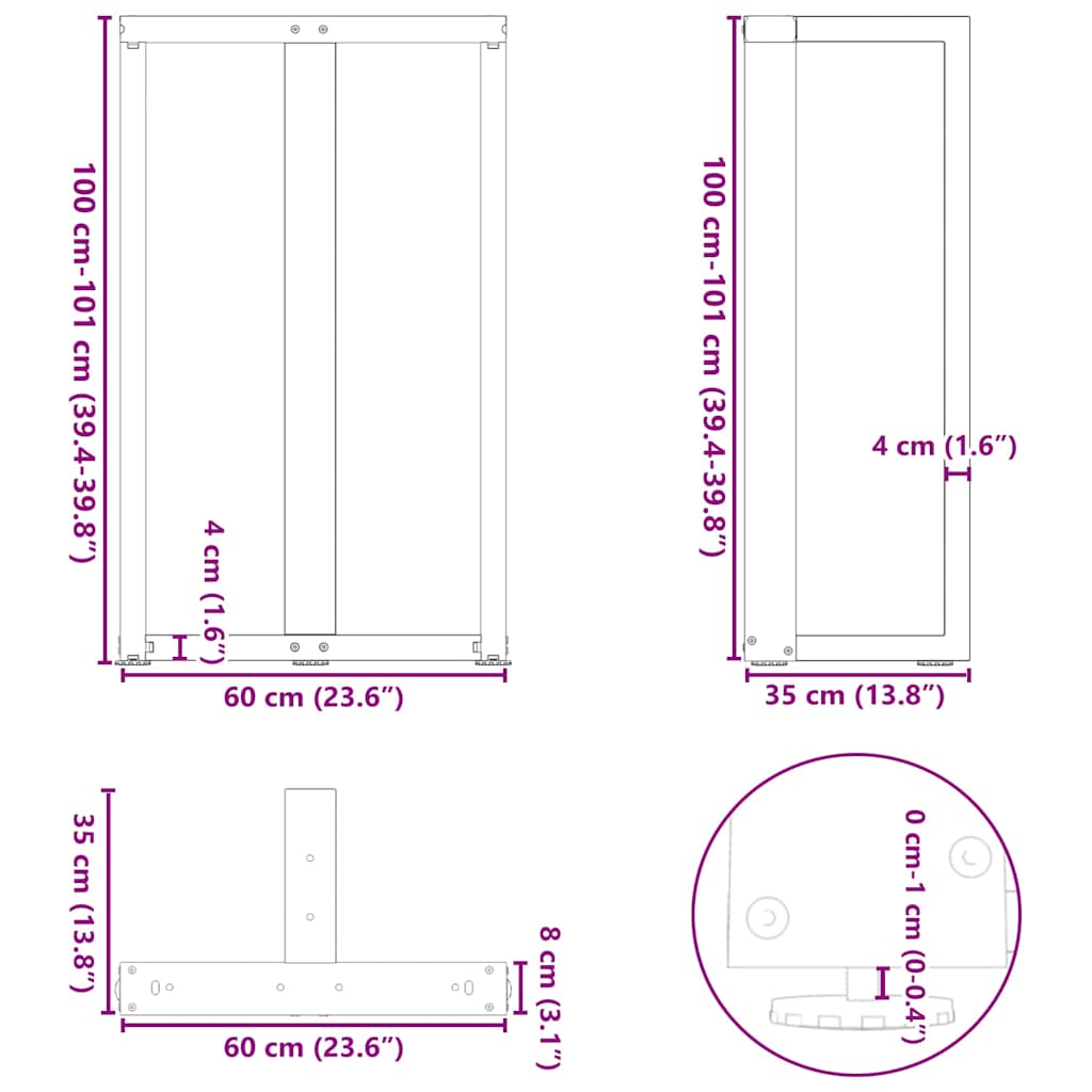 Bartischbeine T-Form 2 Stk. Anthrazit 60x35x(101-102) cm Stahl