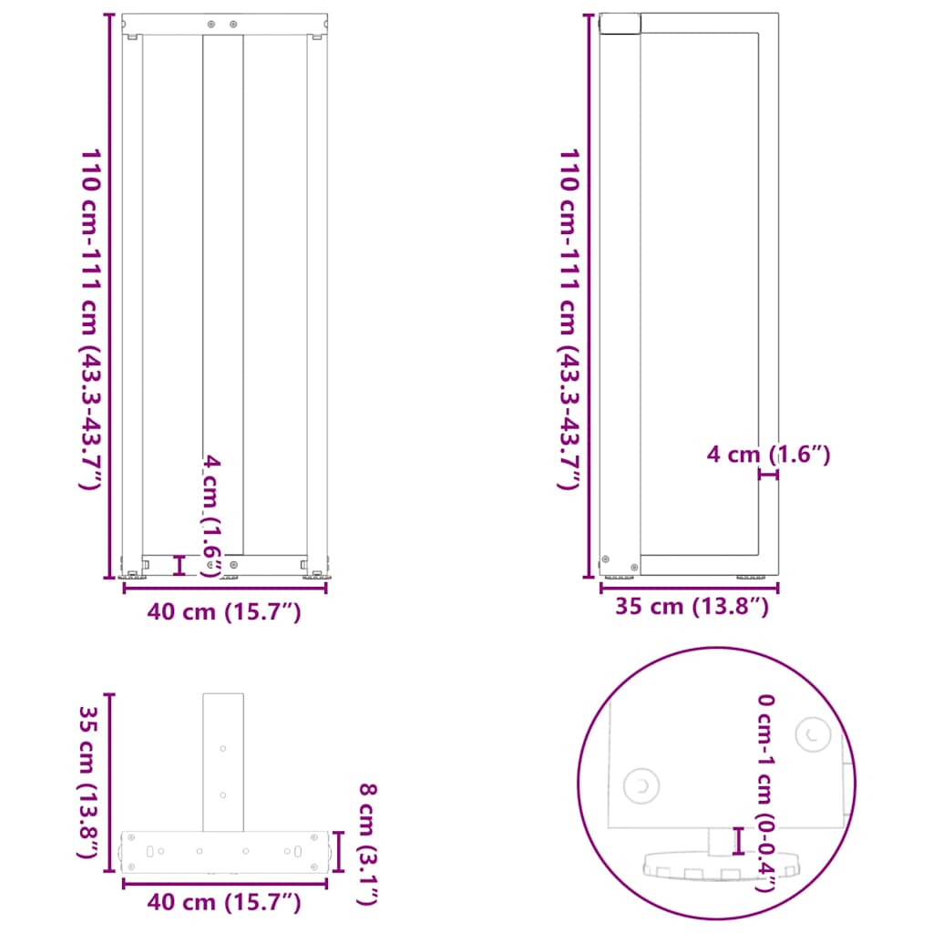 Bartischbeine T-Form 2 Stk. Anthrazit 40x35x(111-112) cm Stahl