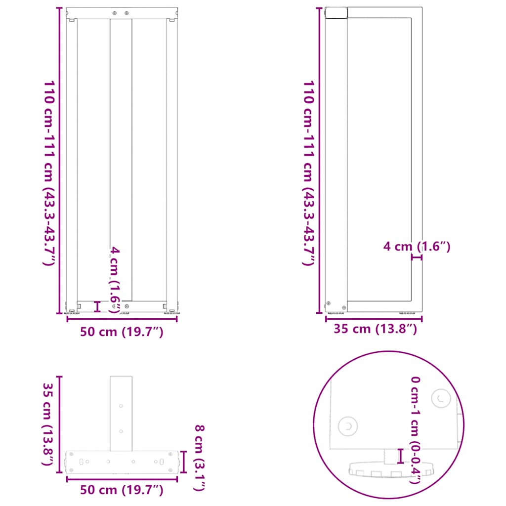 Bartischbeine T-Form 2 Stk. Schwarz 50x35x(111-112) cm Stahl