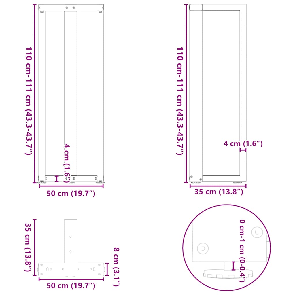 Bartischbeine T-Form 2 Stk. Anthrazit 50x35x(111-112) cm Stahl