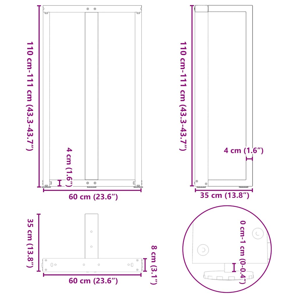 Bartischbeine T-Form 2 Stk. Anthrazit 60x35x(111-112) cm Stahl