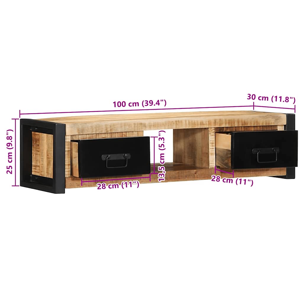 TV-Schrank 100x30x25 cm Raues Massivholz Mango