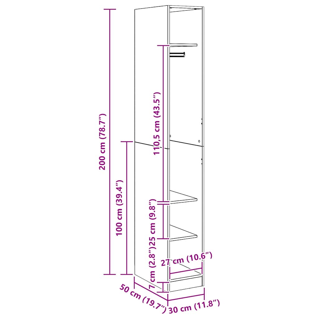 Kleiderschrank Artisan-Eiche 30x50x200 cm Holzwerkstoff
