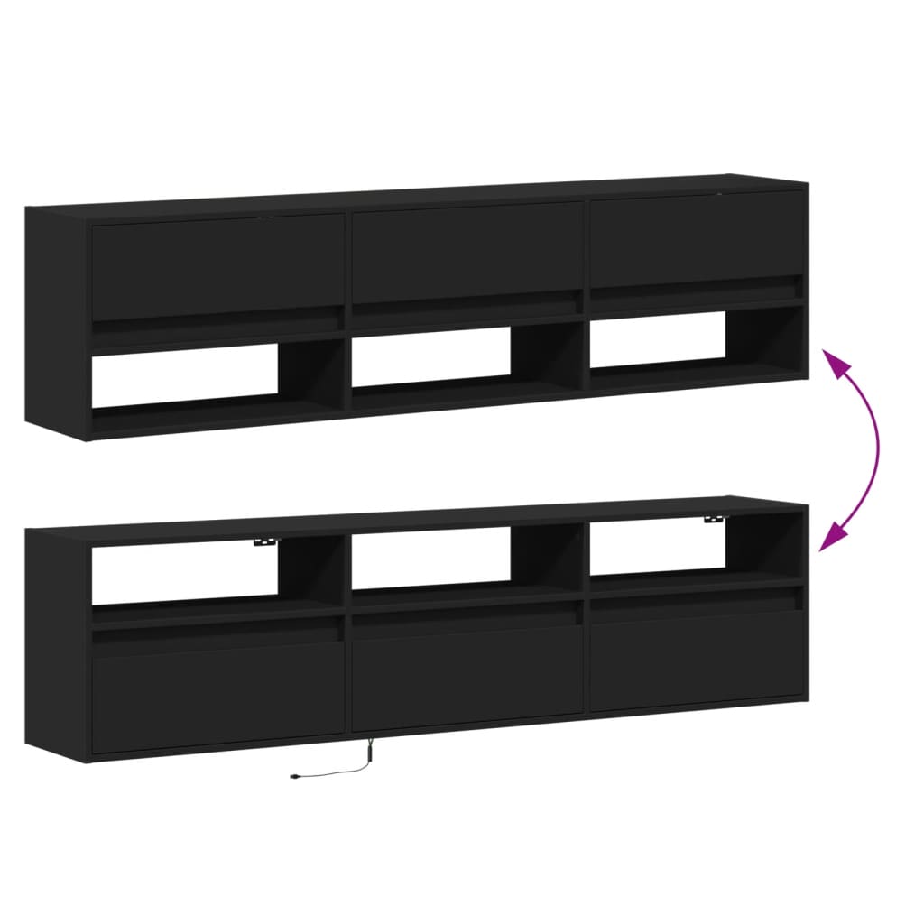 TV-Wandschrank mit LED Schwarz 180x31x45 cm