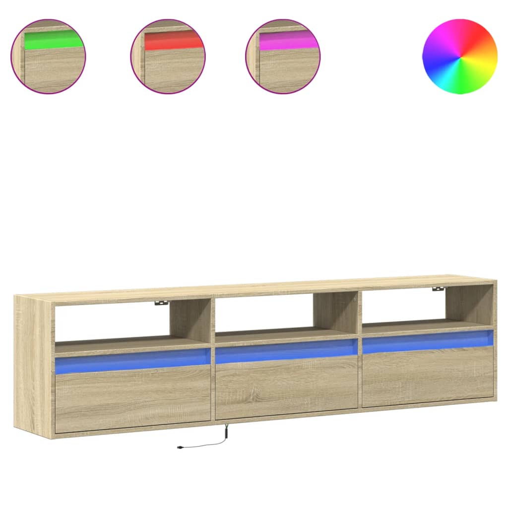 TV-Wandschrank mit LED Sonoma-Eiche 180x31x45 cm