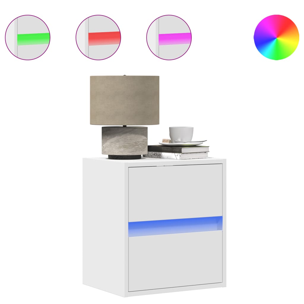 Wand-Nachttische mit LED-Leuchten 2 Stk. Weiß