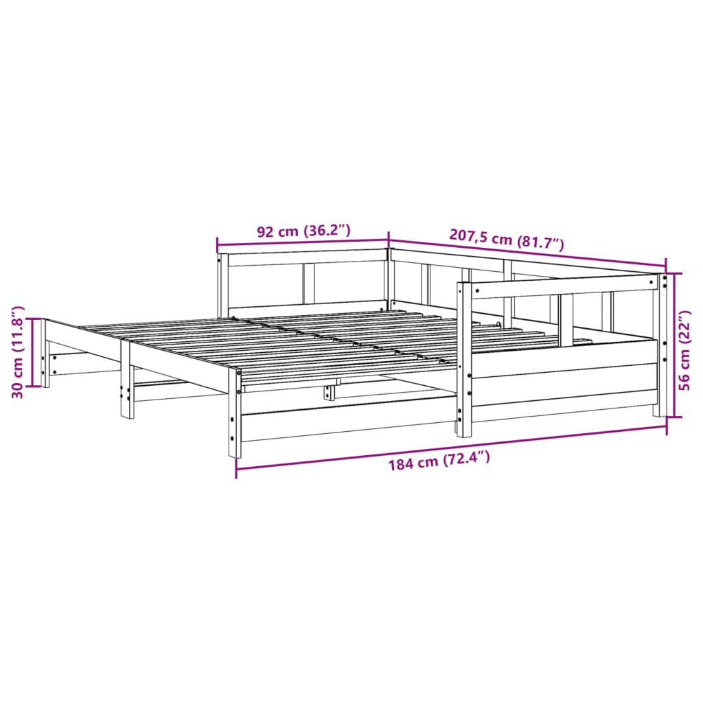 Tagesbett ohne Matratze 90x200 cm Massivholz Kiefer