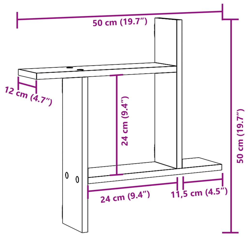 Wandregale 2 Stk. Räuchereiche 50x12x50 cm Holzwerkstoff