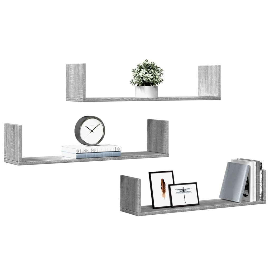 Wandregale 3 Stk. Grau Sonoma 80x18x18 cm Holzwerkstoff