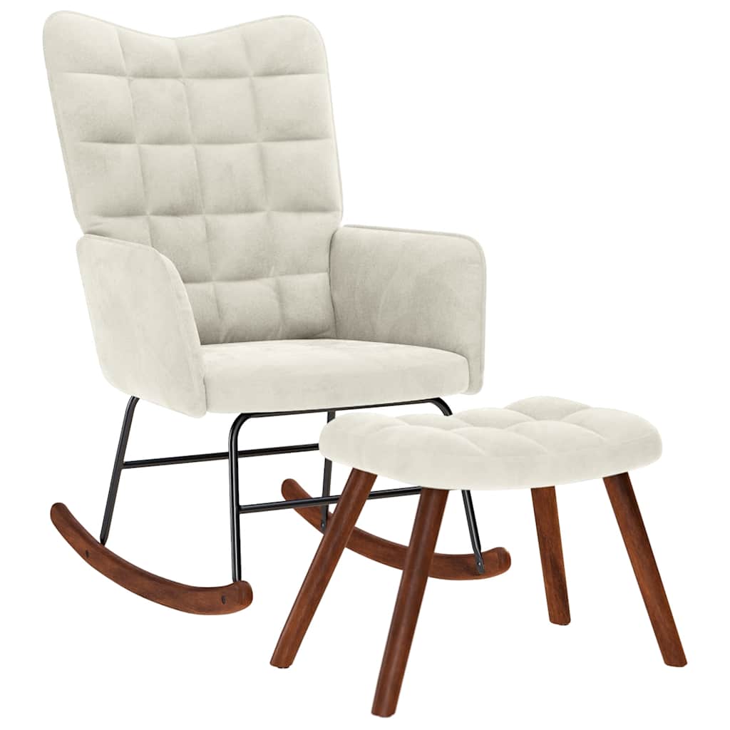 Schaukelstuhl mit Hocker Creme Samt