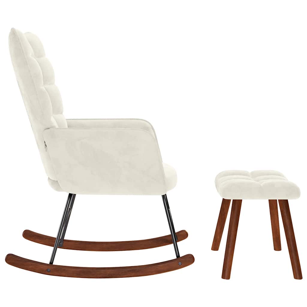 Schaukelstuhl mit Hocker Creme Samt