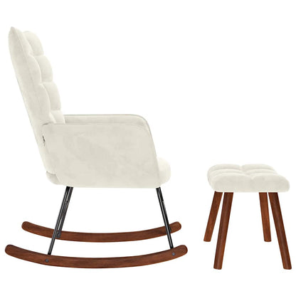 Schaukelstuhl mit Hocker Creme Samt