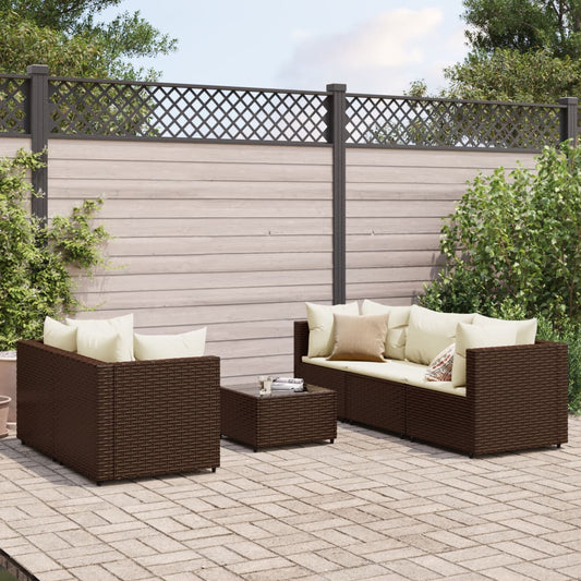 6-tlg. Garten-Lounge-Set mit Kissen Braun Poly Rattan