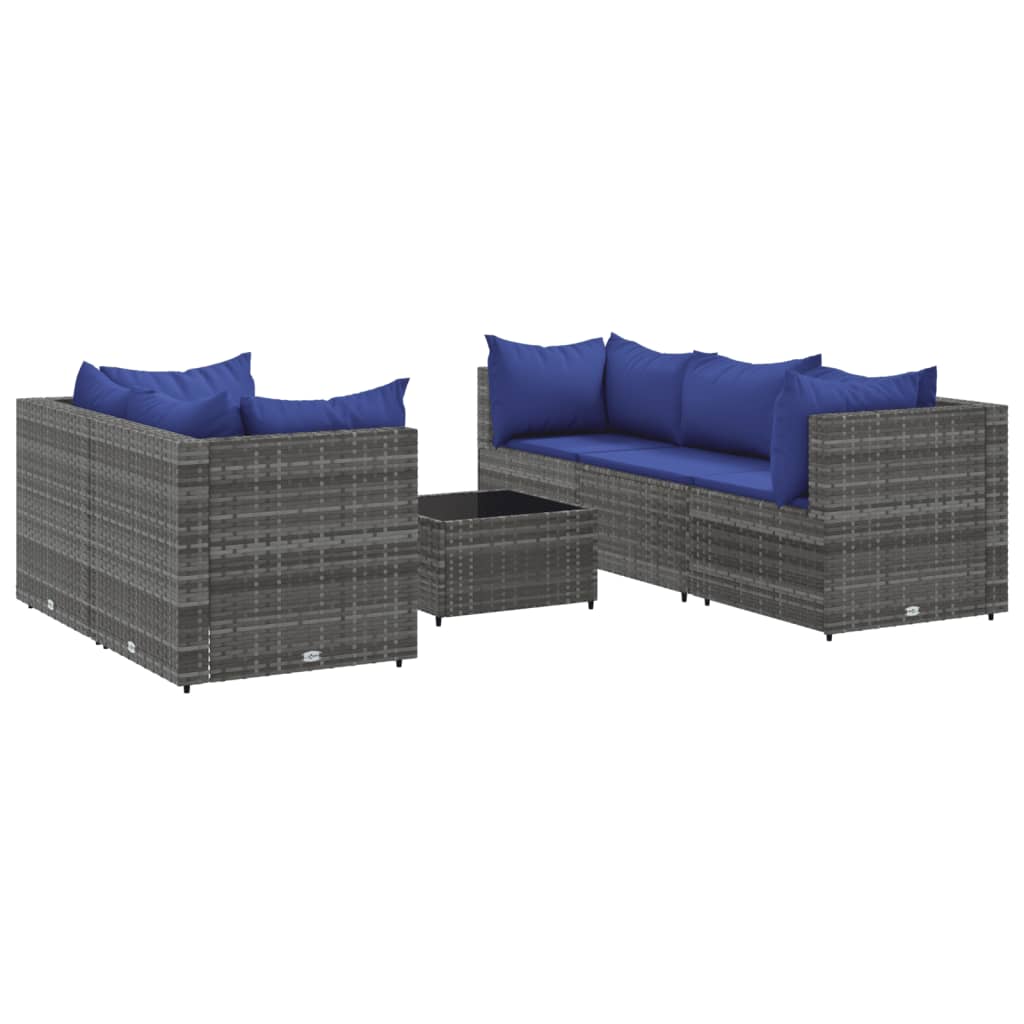 6-tlg. Garten-Lounge-Set mit Kissen Grau Poly Rattan