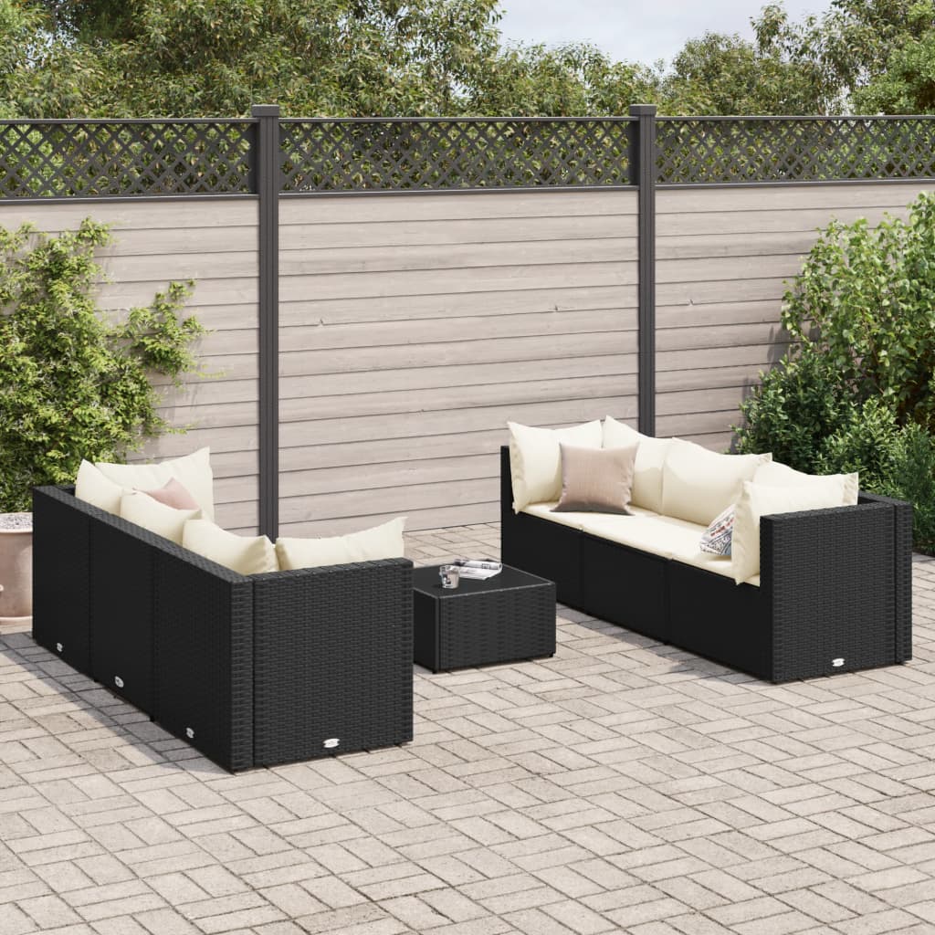 7-tlg. Garten-Lounge-Set mit Kissen Schwarz Poly Rattan