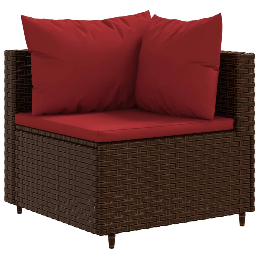 7-tlg. Garten-Lounge-Set mit Kissen Braun Poly Rattan