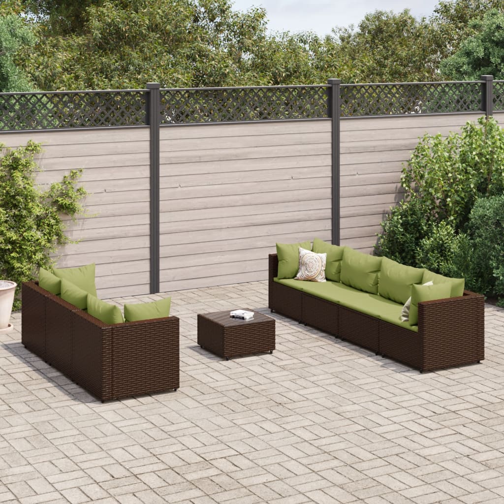 8-tlg. Garten-Lounge-Set mit Kissen Braun Poly Rattan