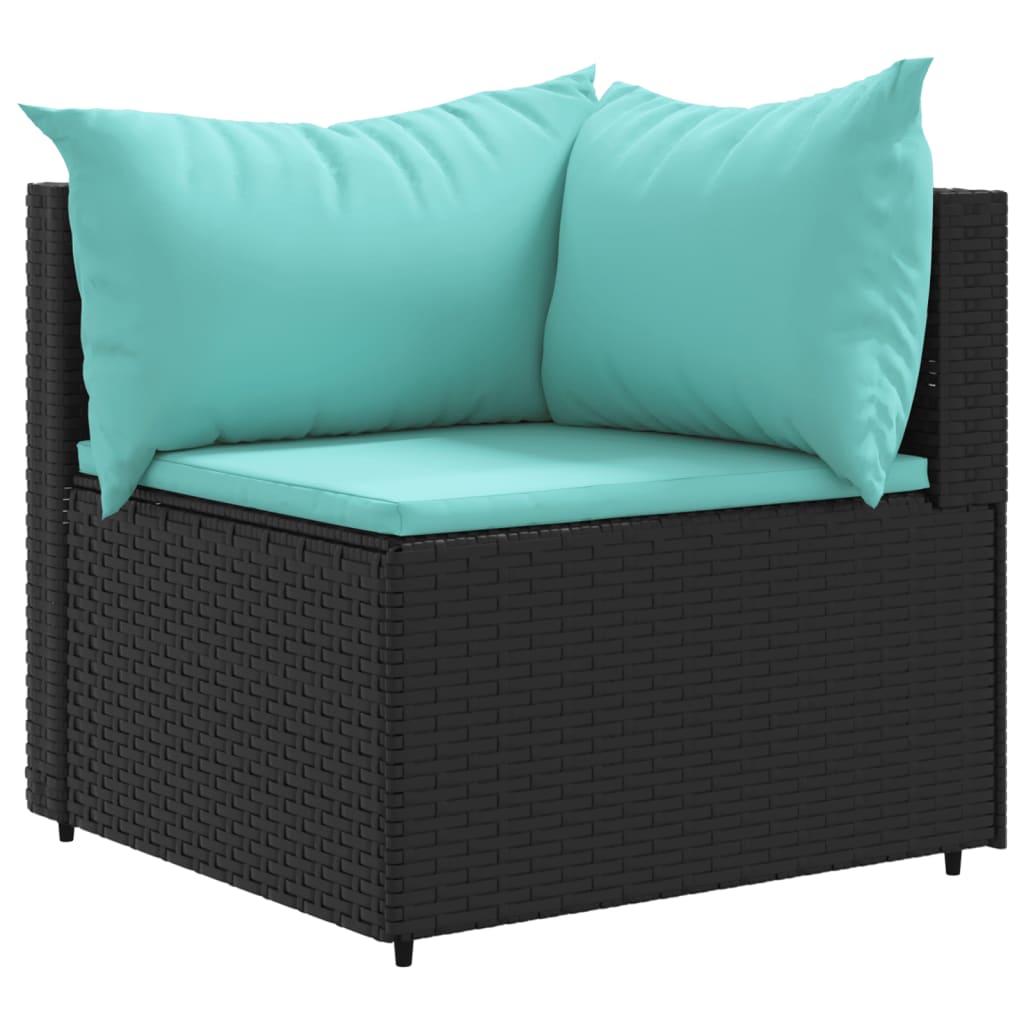 4-tlg. Garten-Lounge-Set mit Kissen Schwarz Poly Rattan