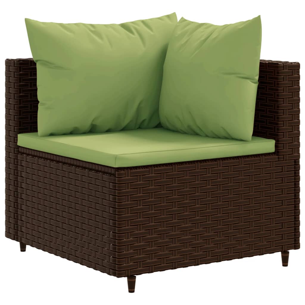 4-tlg. Garten-Lounge-Set mit Kissen Braun Poly Rattan