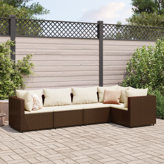 5-tlg. Garten-Lounge-Set mit Kissen Braun Poly Rattan