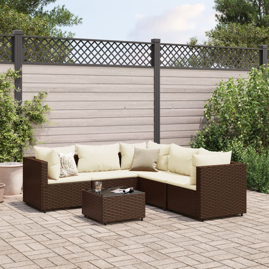 6-tlg. Garten-Lounge-Set mit Kissen Braun Poly Rattan