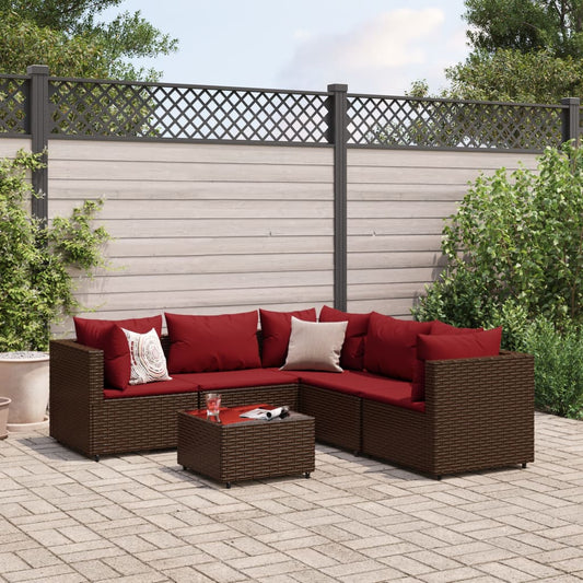 6-tlg. Garten-Lounge-Set mit Kissen Braun Poly Rattan