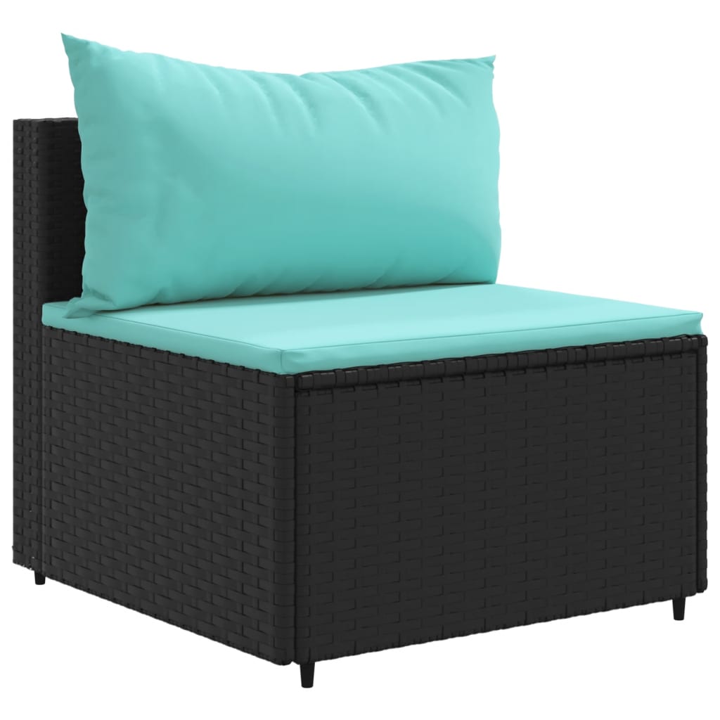 5-tlg. Garten-Lounge-Set mit Kissen Schwarz Poly Rattan