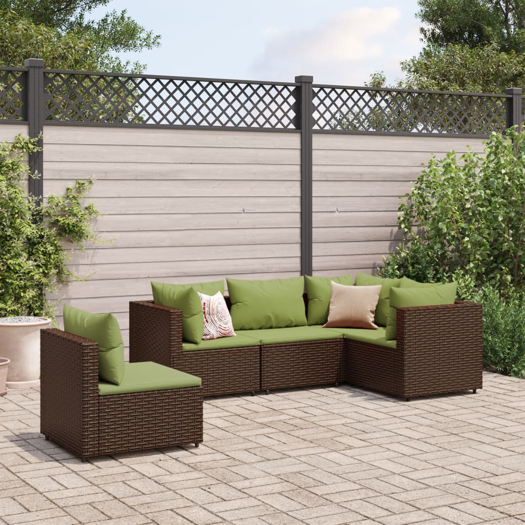 5-tlg. Garten-Lounge-Set mit Kissen Braun Poly Rattan