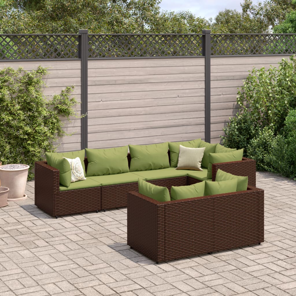 7-tlg. Garten-Lounge-Set mit Kissen Braun Poly Rattan