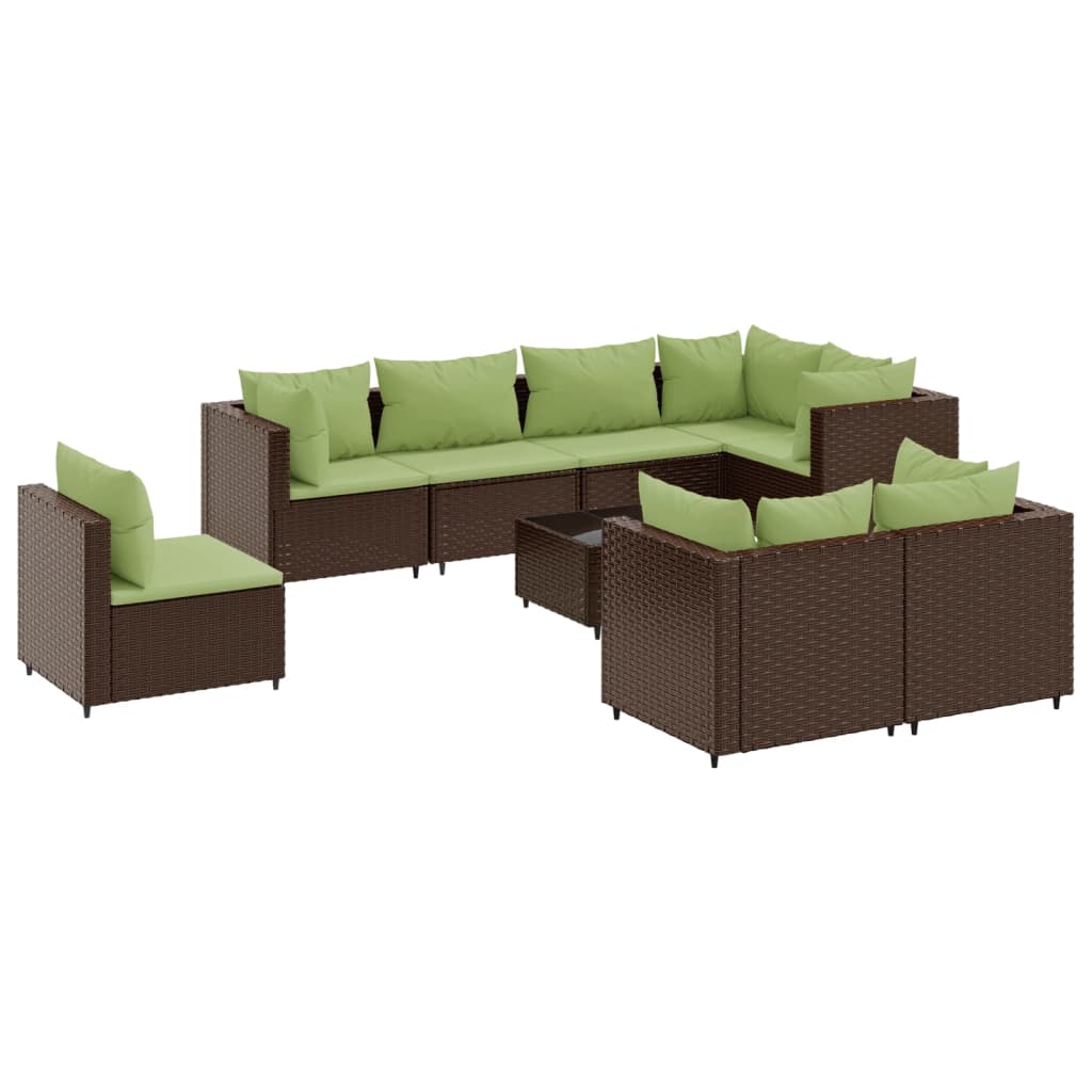 9-tlg. Garten-Lounge-Set mit Kissen Braun Poly Rattan