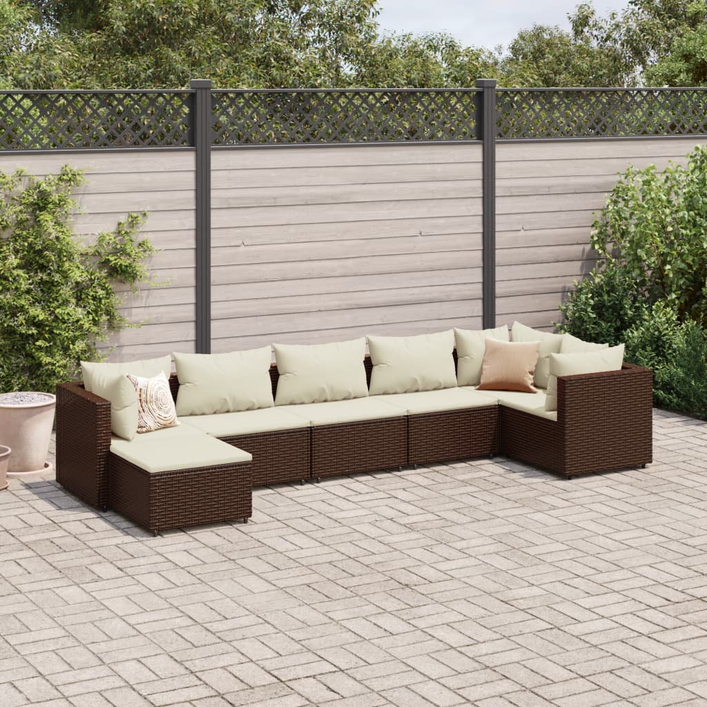 7-tlg. Garten-Lounge-Set mit Kissen Braun Poly Rattan