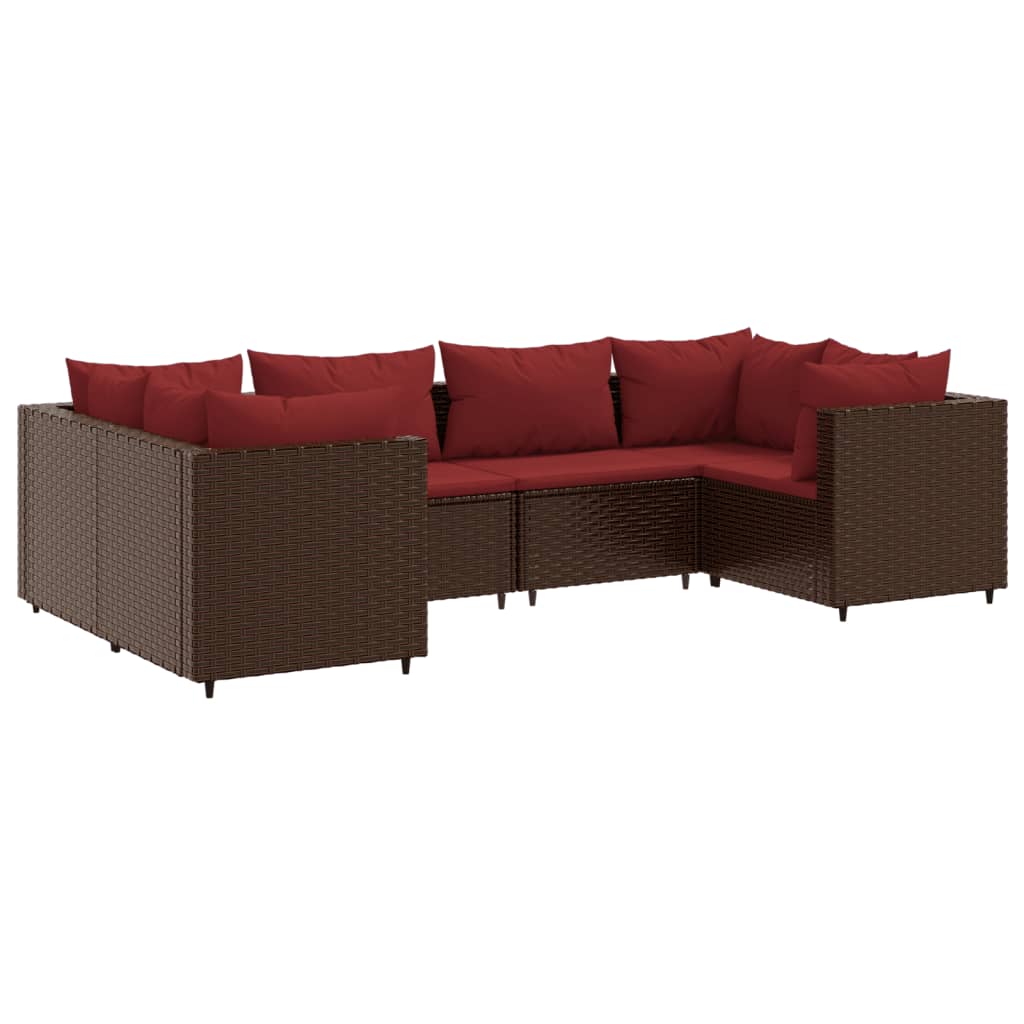 6-tlg. Garten-Lounge-Set mit Kissen Braun Poly Rattan