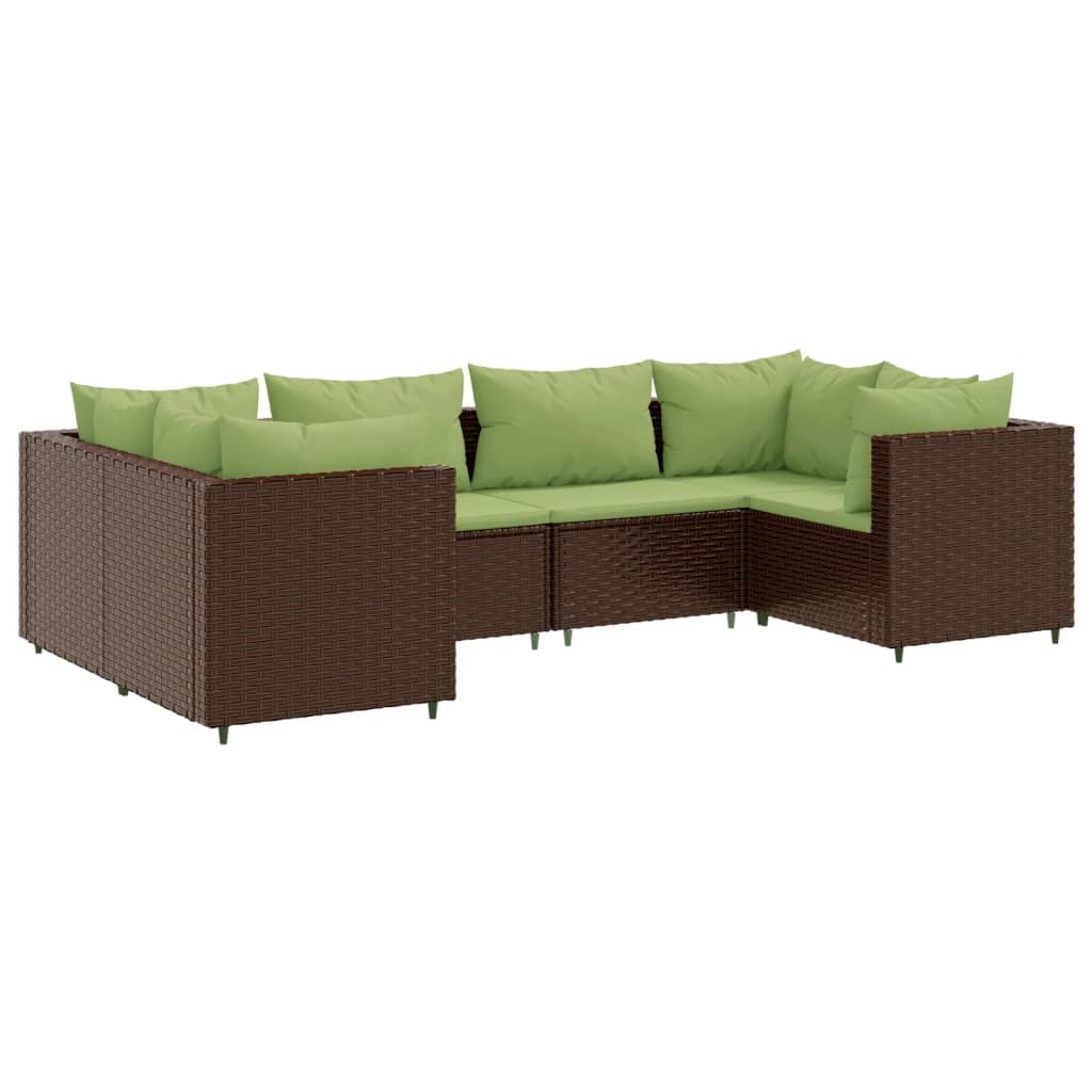 6-tlg. Garten-Lounge-Set mit Kissen Braun Poly Rattan