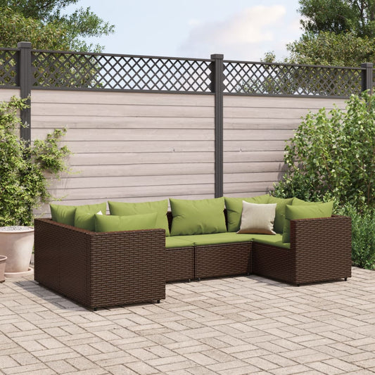 6-tlg. Garten-Lounge-Set mit Kissen Braun Poly Rattan