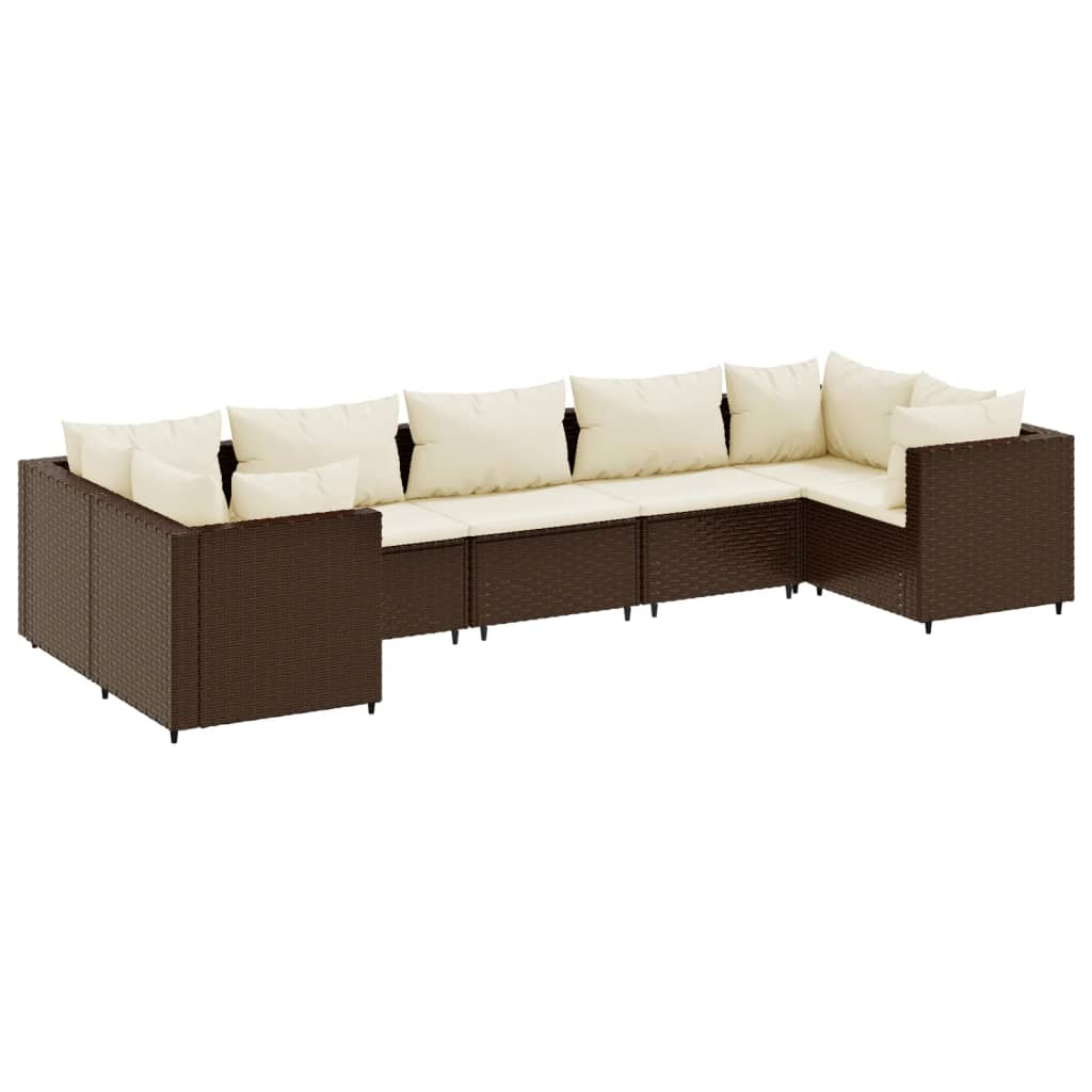 7-tlg. Garten-Lounge-Set mit Kissen Braun Poly Rattan