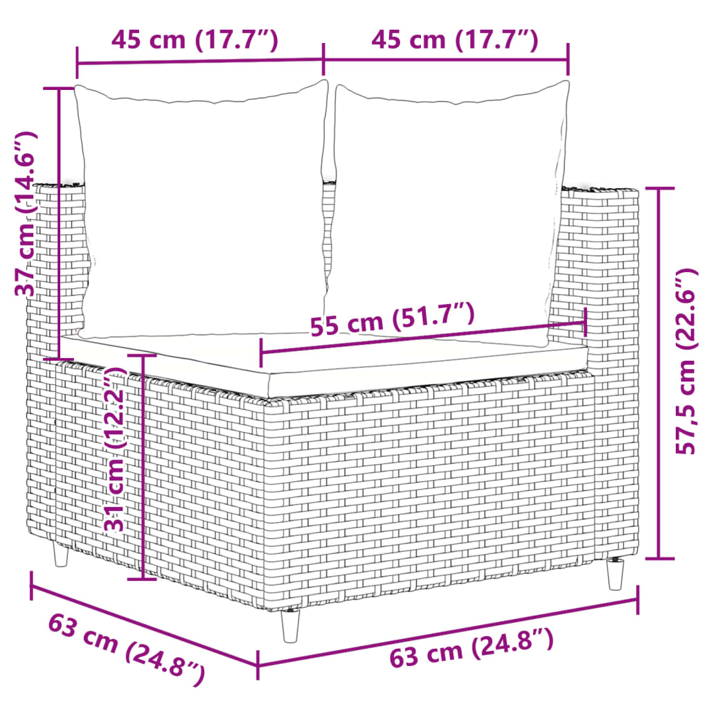 10-tlg. Garten-Sofagarnitur mit Kissen Braun Poly Rattan