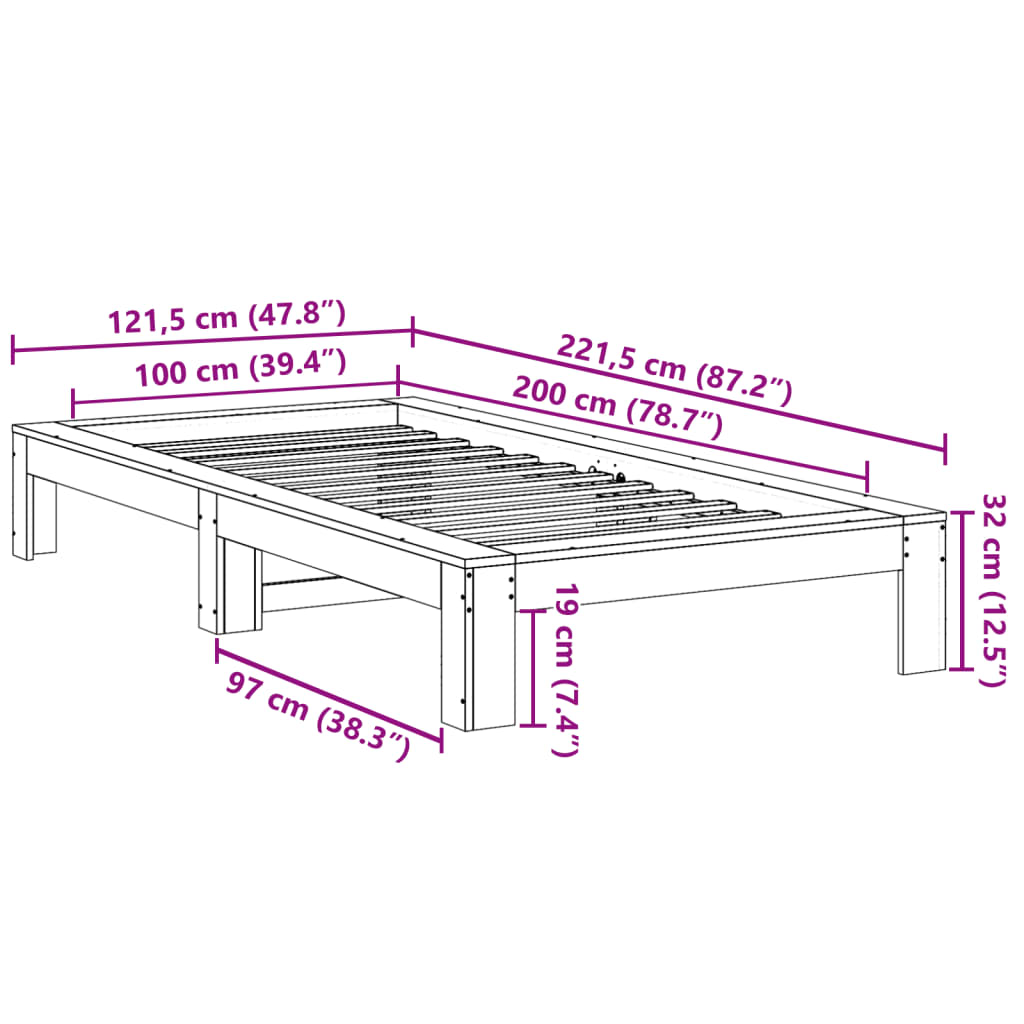 Massivholzbett ohne Matratze 100x200 cm Kiefernholz