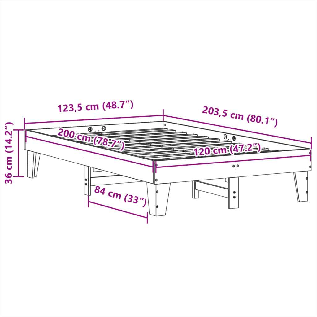 Massivholzbett ohne Matratze 120x200 cm Kiefernholz