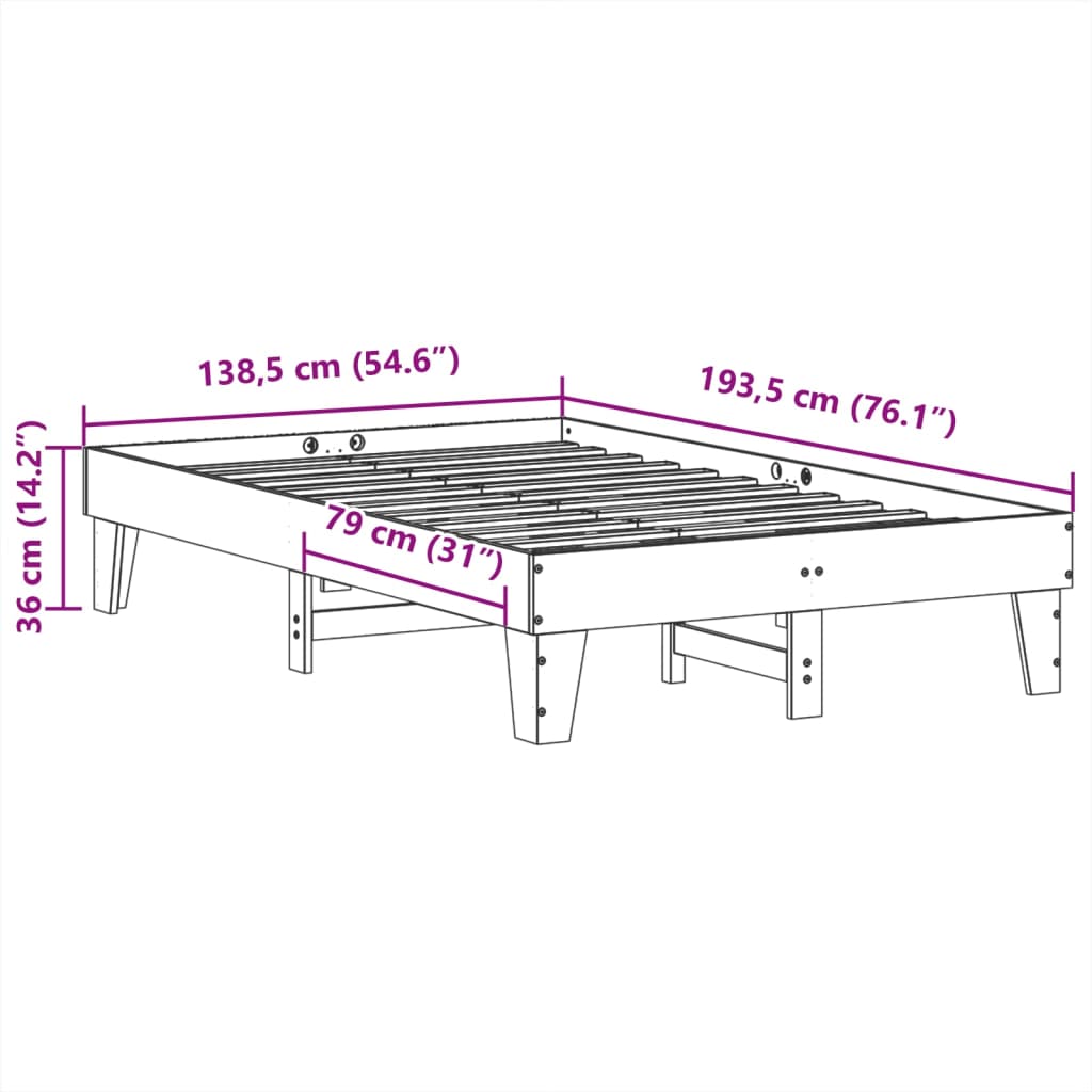 Massivholzbett ohne Matratze Wachsbraun 135x190 cm Kiefernholz