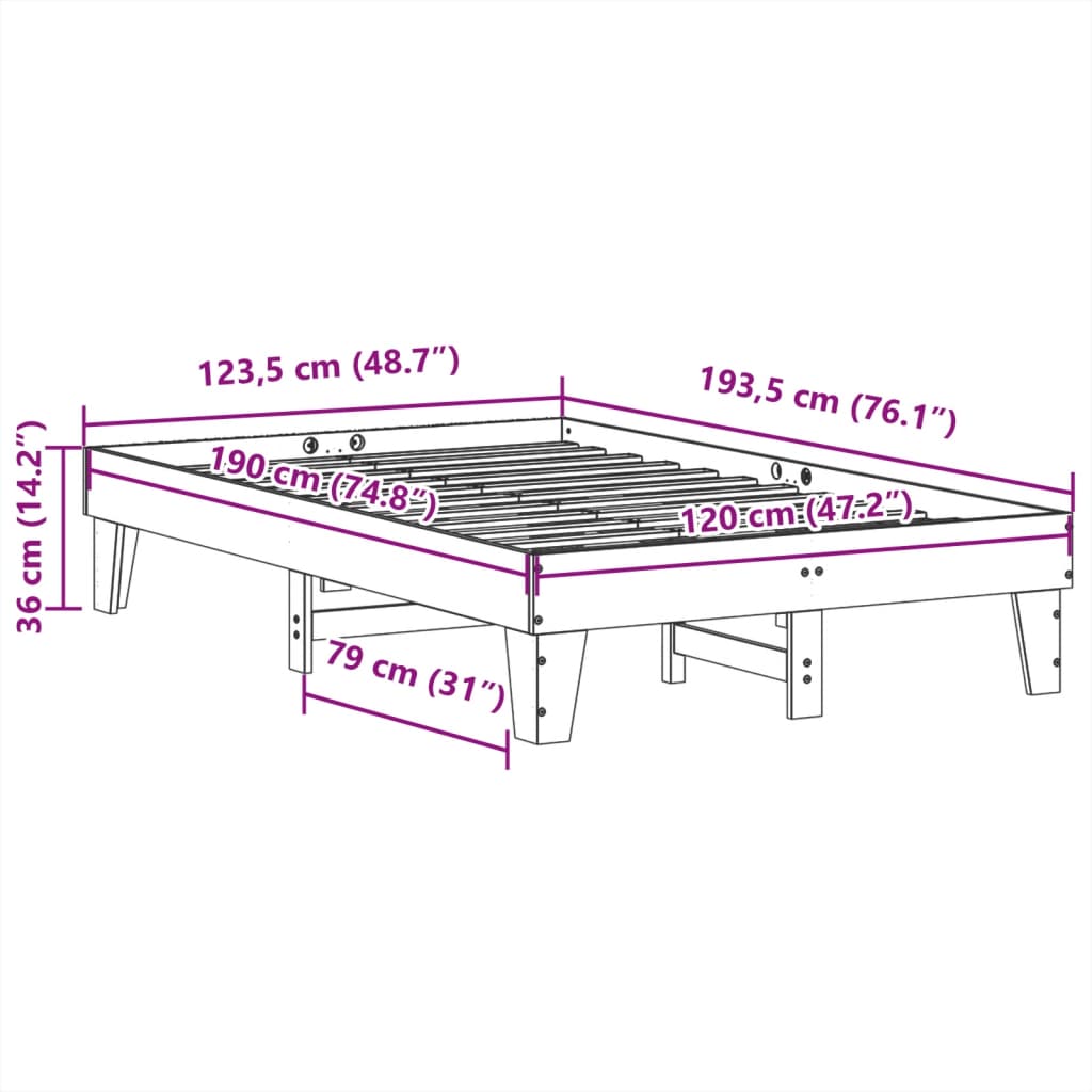 Massivholzbett ohne Matratze 120x190 cm Kiefernholz