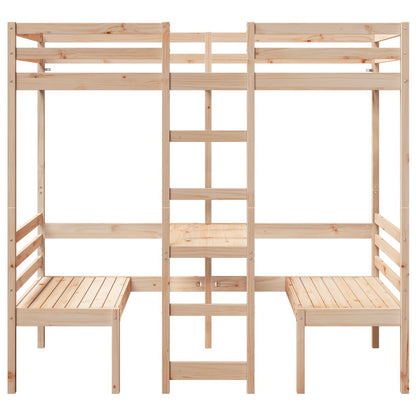 Hochbett mit Schreibtisch & Stühlen 75x190 cm Massivholz Kiefer