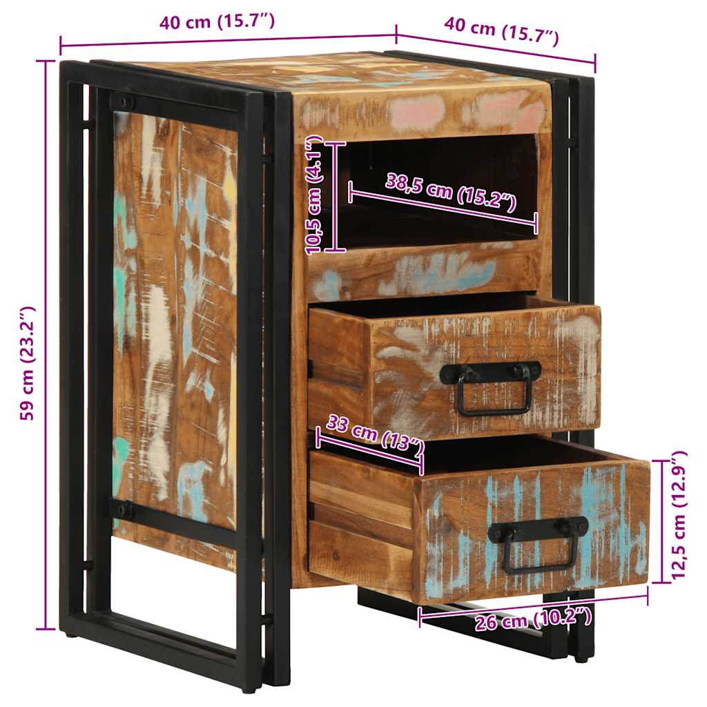 Nachttisch 40x40x59 cm Altholz Massivholz