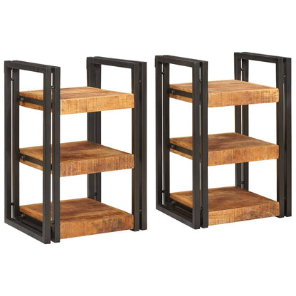 Nachttisch 2 pcs Braun und Schwarz Massives Mango-Holz