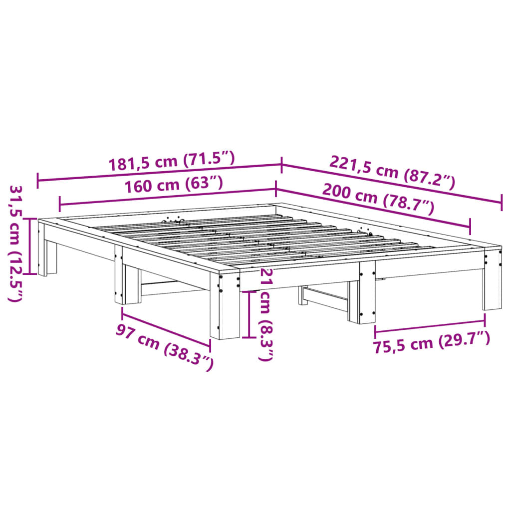 Massivholzbett ohne Matratze 160x200 cm Kiefernholz