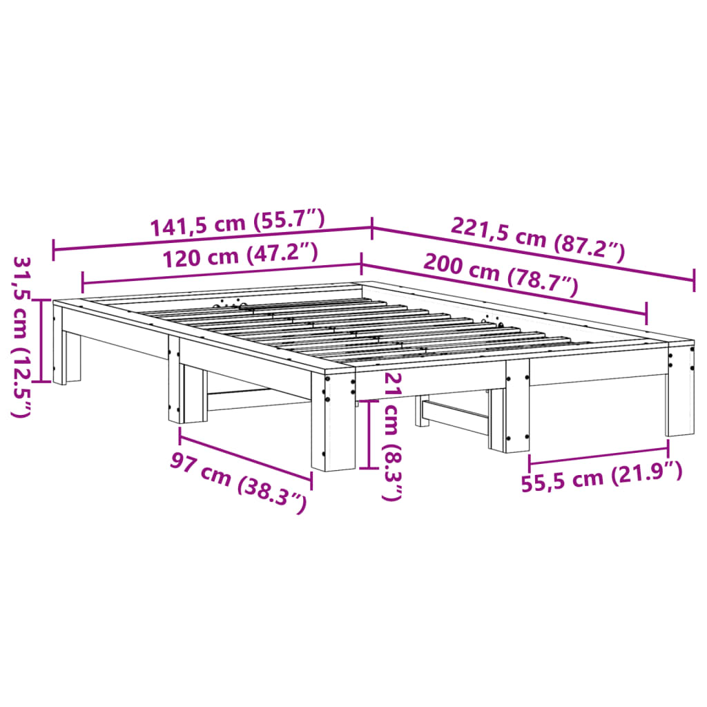 Massivholzbett ohne Matratze 120x200 cm Kiefernholz