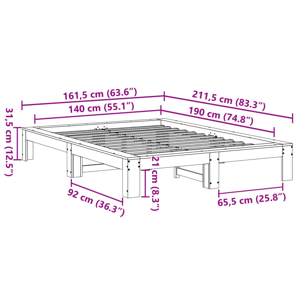 Massivholzbett ohne Matratze 140x190 cm Kiefernholz