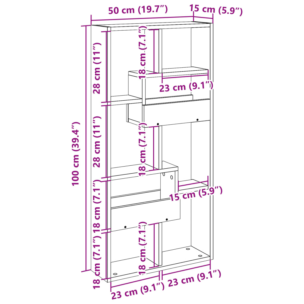 Wandschrank Räuchereiche 50x15x100 cm Holzwerkstoff