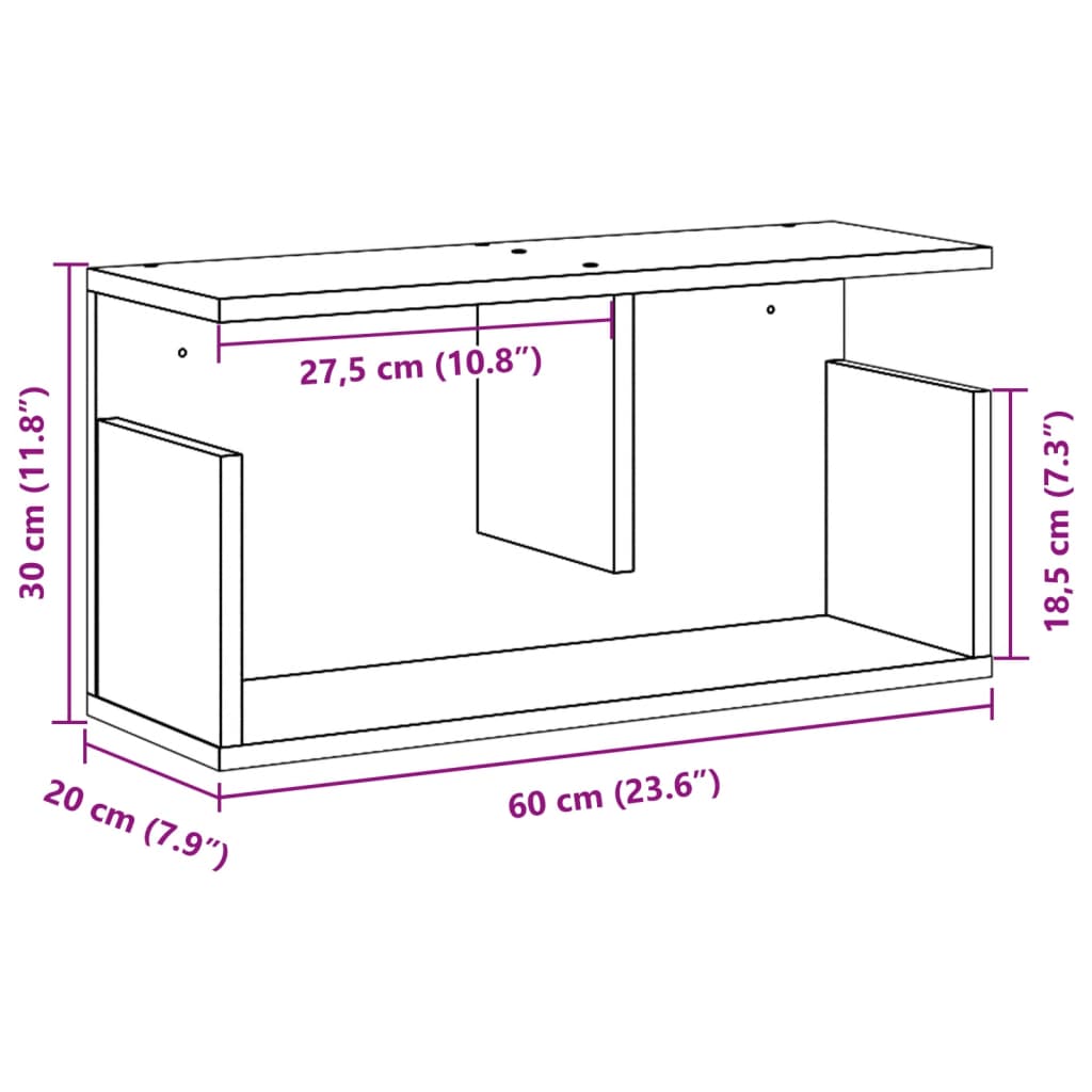 Wandschrank 60x20x30 cm Grau Sonoma Holzwerkstoff