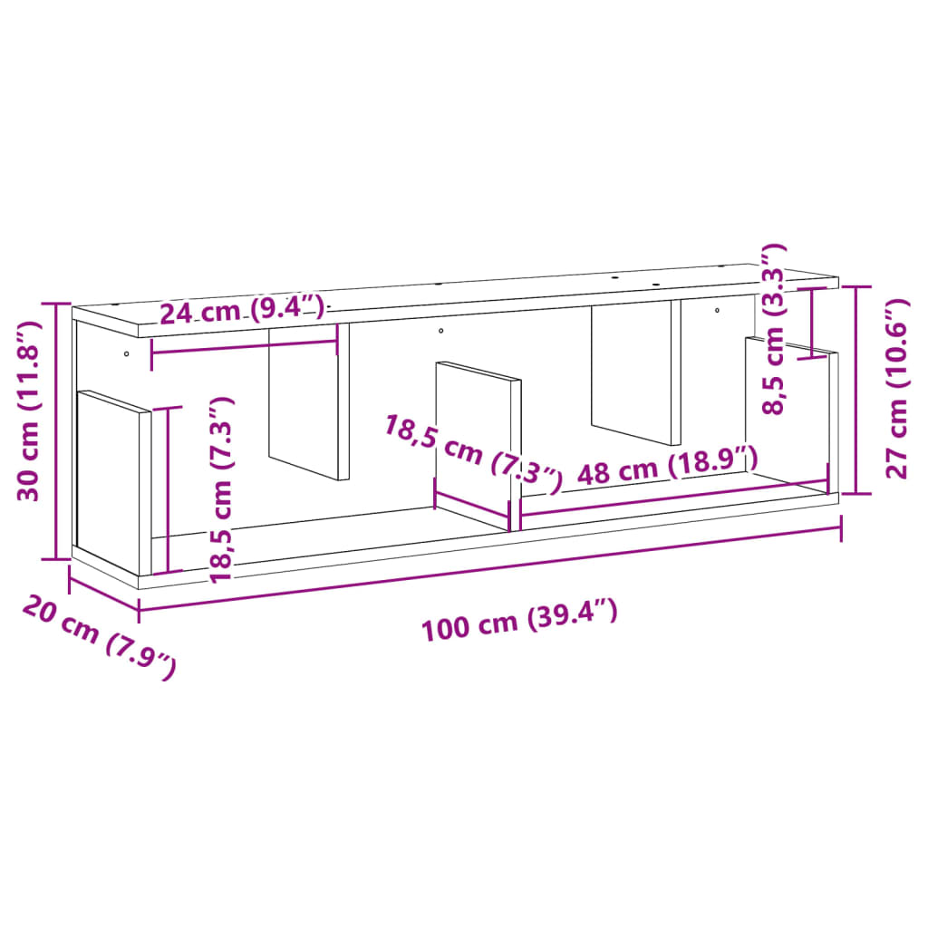 Wandschrank 100x20x30 cm Grau Sonoma Holzwerkstoff